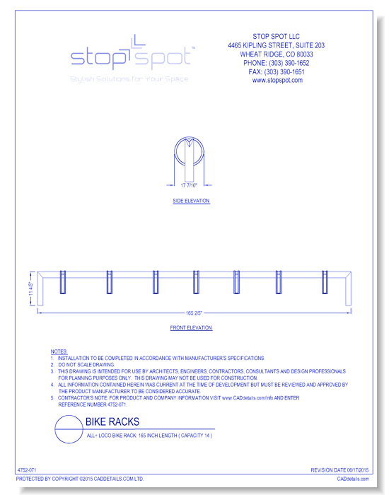 LOCO Bike Rack: 165 Inch Length ( Capacity 14 )