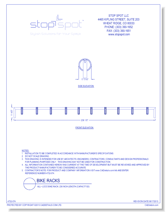LOCO Bike Rack: 236 Inch Length ( Capacity 20 )