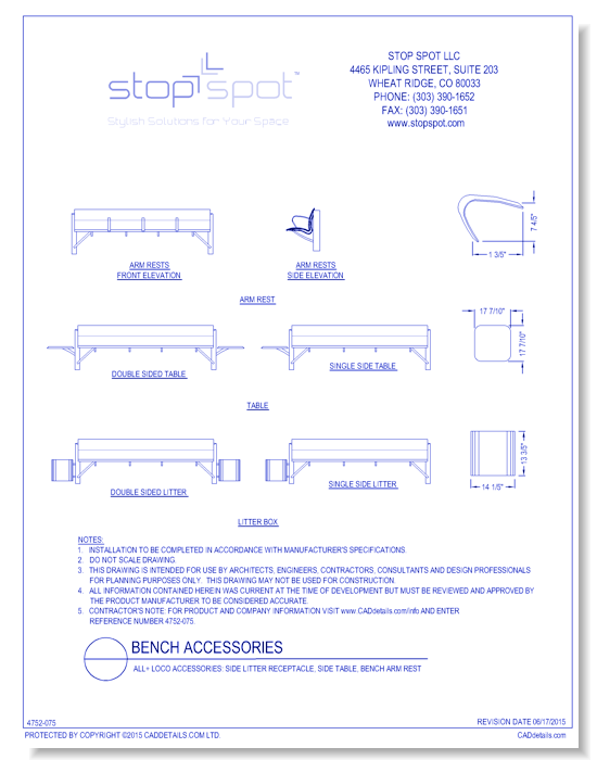 LOCO Accessories: Side Litter Receptacle, Side Table, Bench Arm Rest