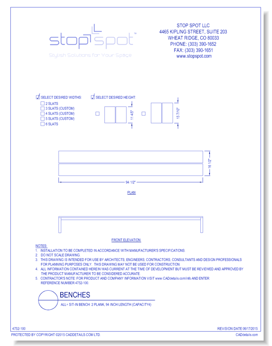 Sit-In Bench: 2 Plank, 94 Inch Length ( Capacity 4 )
