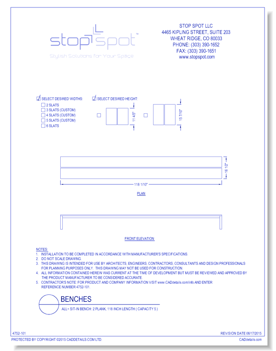 Sit-In Bench: 2 Plank, 118 Inch Length ( Capacity 5 )