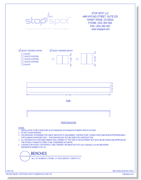 Sit-In Bench: 2 Plank, 141 Inch Length ( Capacity 6 )