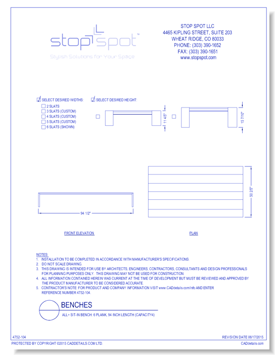 Sit-In Bench: 6 Plank, 94 Inch Length ( Capacity 4 )