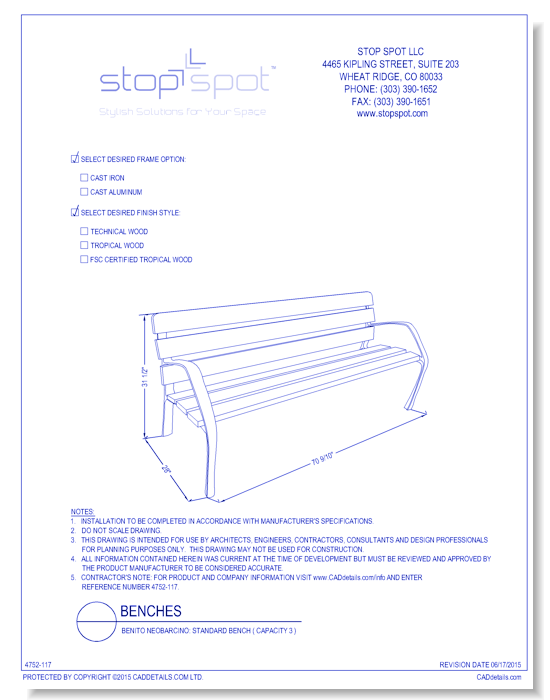Benito Neobarcino: Standard Bench ( Capacity 3 )