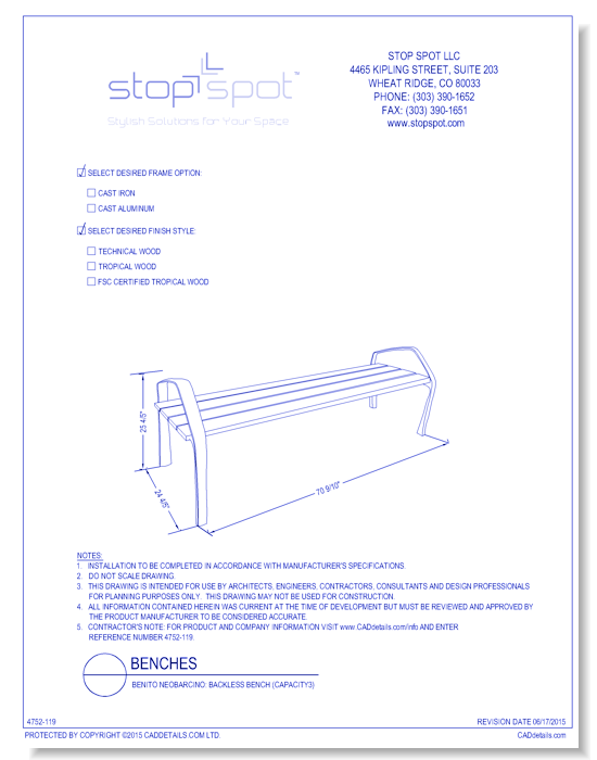 Benito Neobarcino: Backless Bench ( Capacity 3 )