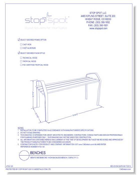 Benito Neobarcino: High Backless Bench ( Capacity 3 )