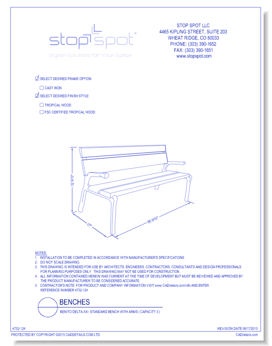 Benito Delta XXI: Standard Bench with Arms ( Capacity 3 )