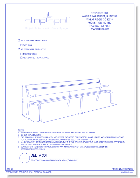 Benito Delta XXI: Long Bench with Arms ( Capacity 5 )