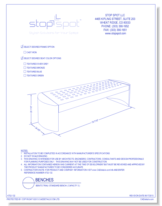 Benito Trau: Standard Bench ( Capacity 3 )
