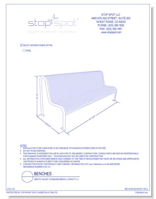 Benito Valles: Standard Bench ( Capacity 4 )