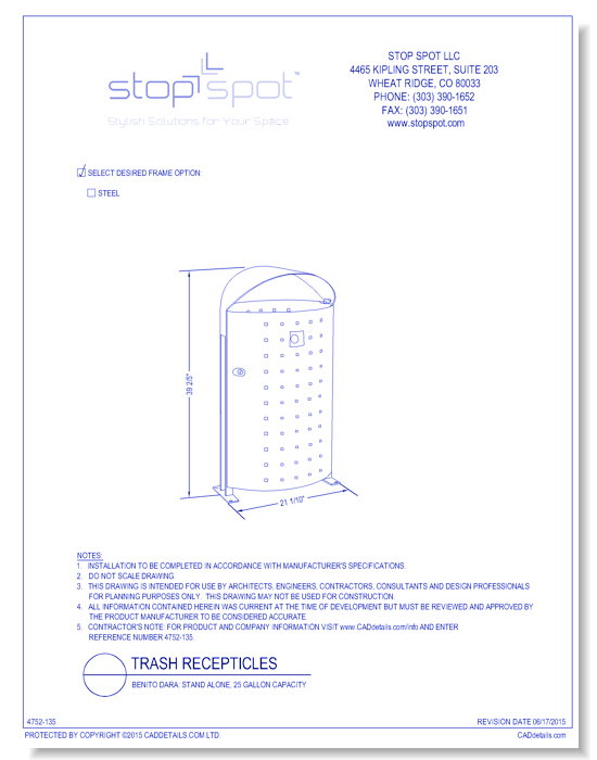 Benito Dara: Stand Alone, 25 Gallon Capacity