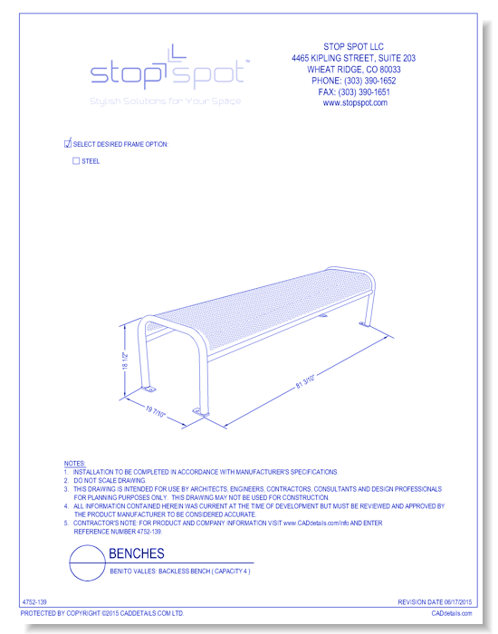 Benito Valles: Backless Bench ( Capacity 4 )
