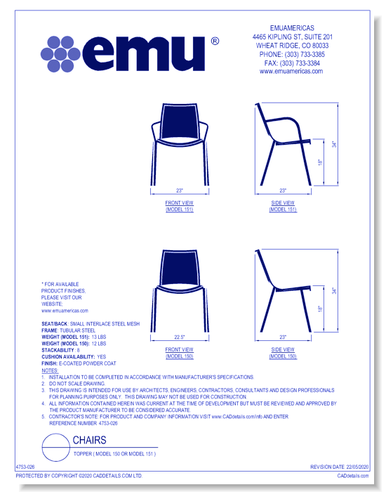 Chair: Topper ( Model 150 or Model 151 )