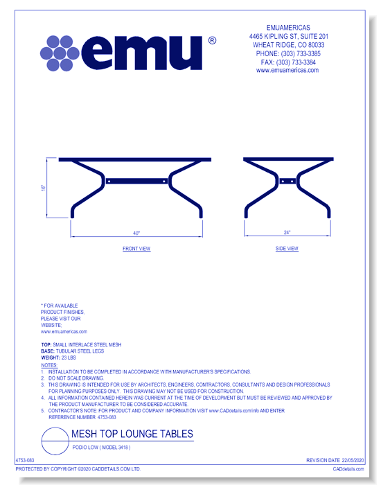 Mesh Top Lounge Table: Podio ( Model 3418 )