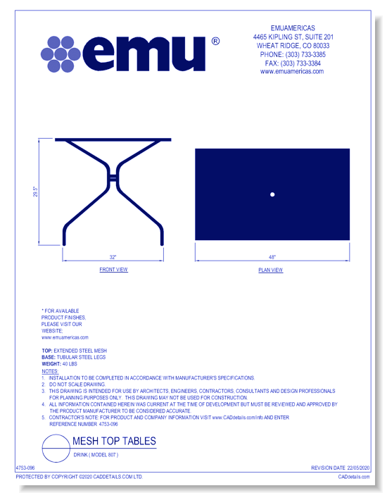 Mesh Top Table: Drink ( Model 807 )
