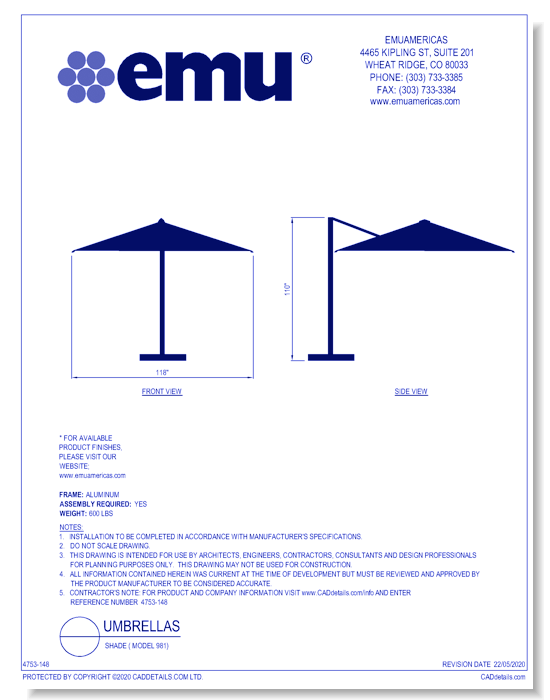 Sun Protection: Shade Umbrella ( Model 981 )