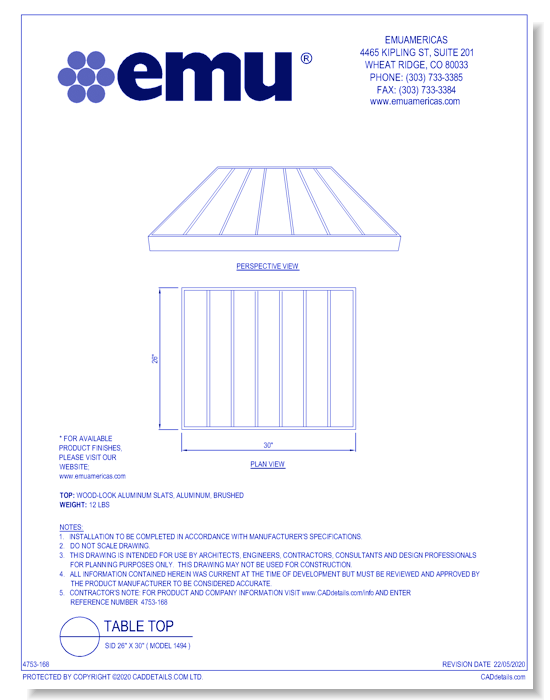 Table Top: Sid 26" x 32" ( Model 1494 )
