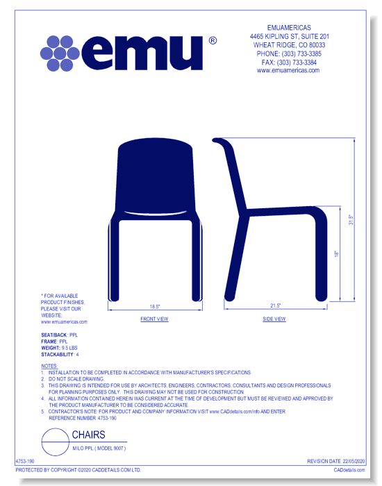 Side Chair: Milo PPL ( Model 9007 )