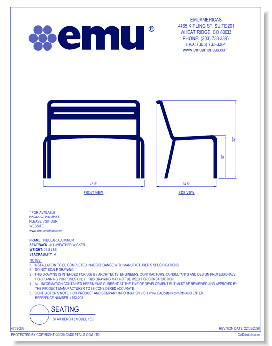 Complement: Star Bench ( Model 163 )