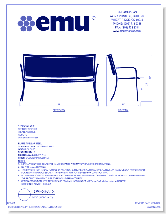Lounge Loveseat: Podio ( Model 3417 )