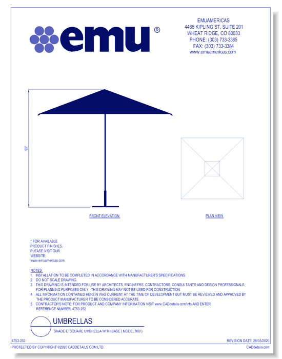 Shade E: Square Umbrella with Base ( Model 980 )