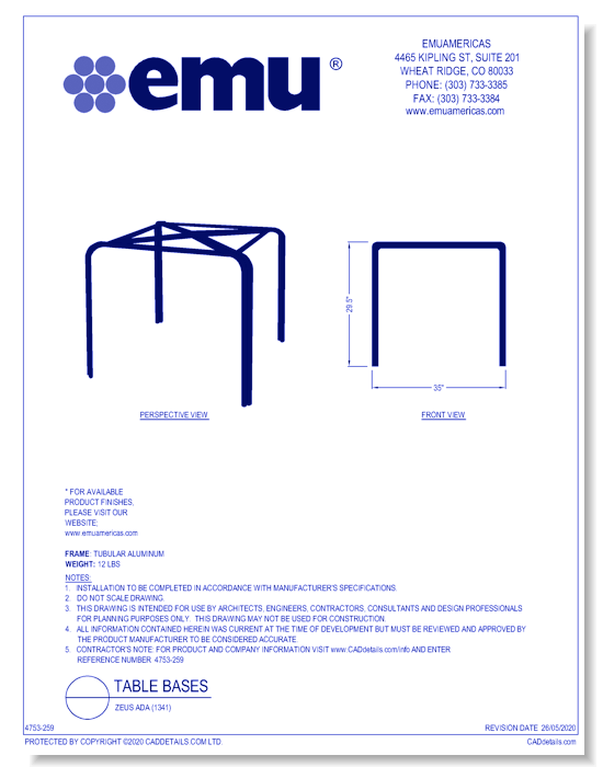Solid Top Table: Zeus ADA ( Model 1341 )