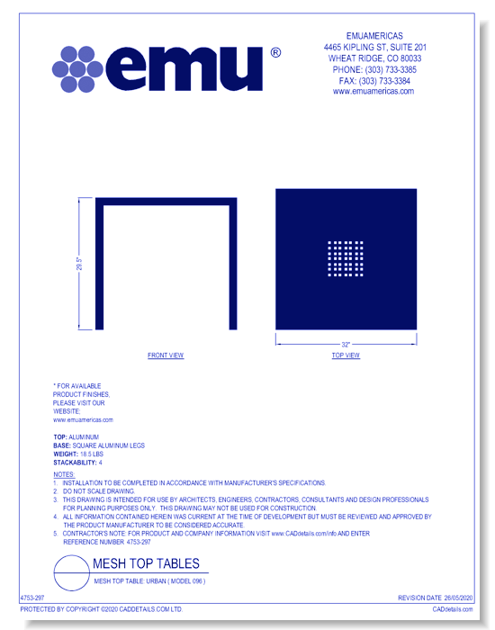 Mesh Top Table: Urban ( Model 096 )
