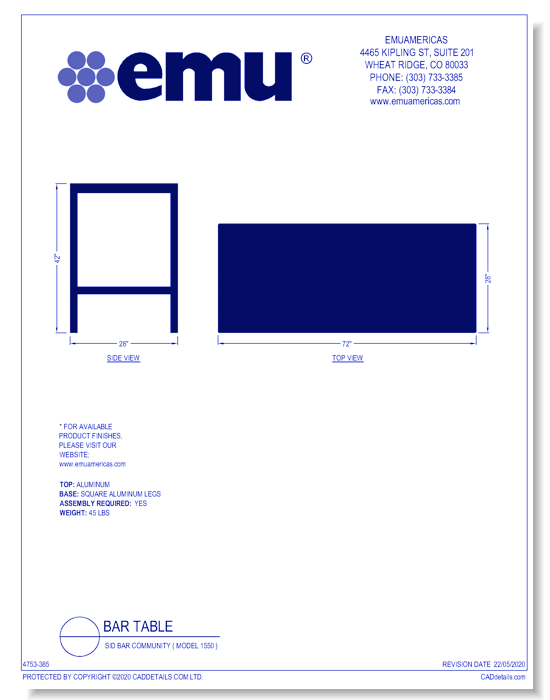Bar Table: Sid Bar Community ( Model 1550 )