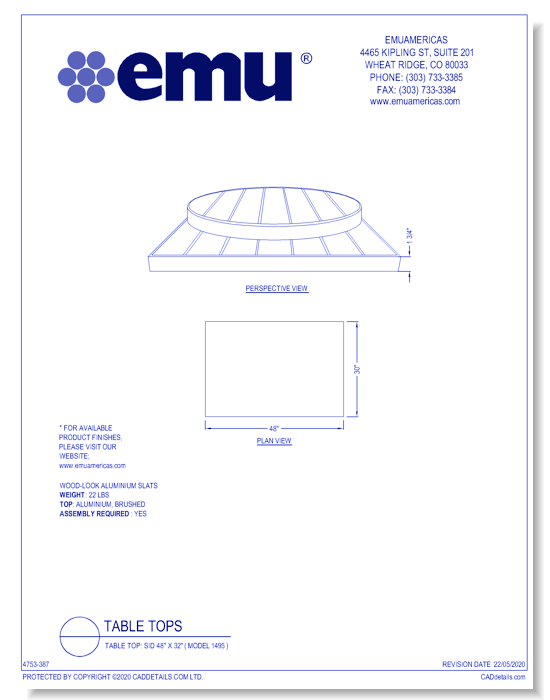 Table Top: Sid 48" x 32" ( Model 1495 )
