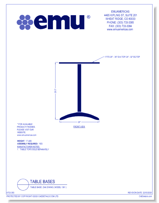 Table Base: Zak Dinning (Model 1361 )