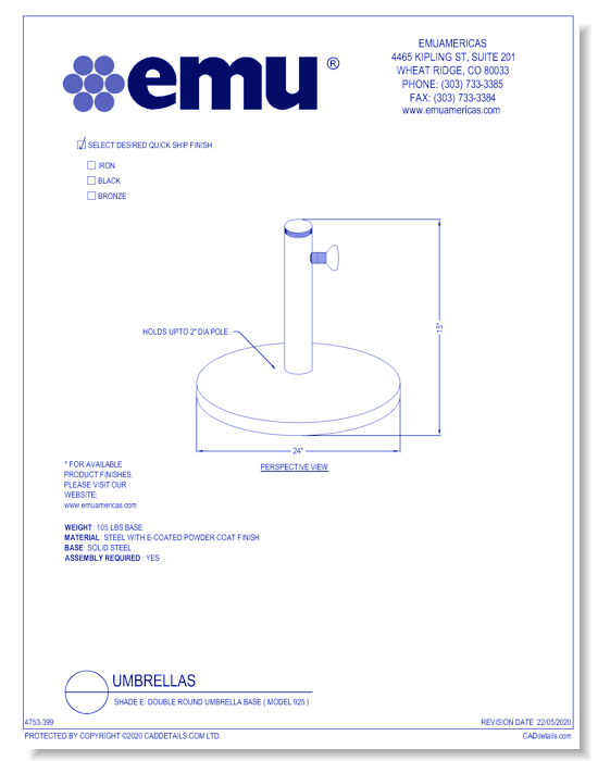 Shade E: Double Round Umbrella Base ( Model 925 )