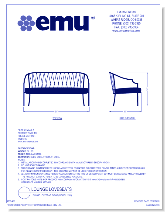 Lounge Loveseat: Como ( Model 1205 )