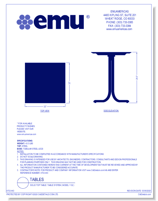 Solid Top Table: Table System ( Model 1132 )