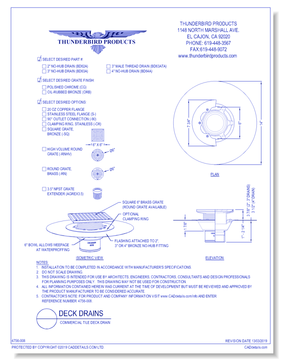 Adjustable Commercial Tile Deck Drain