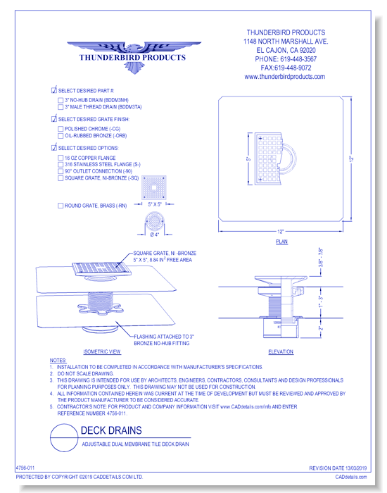 Adjustable Dual Membrane Tile Deck Drain