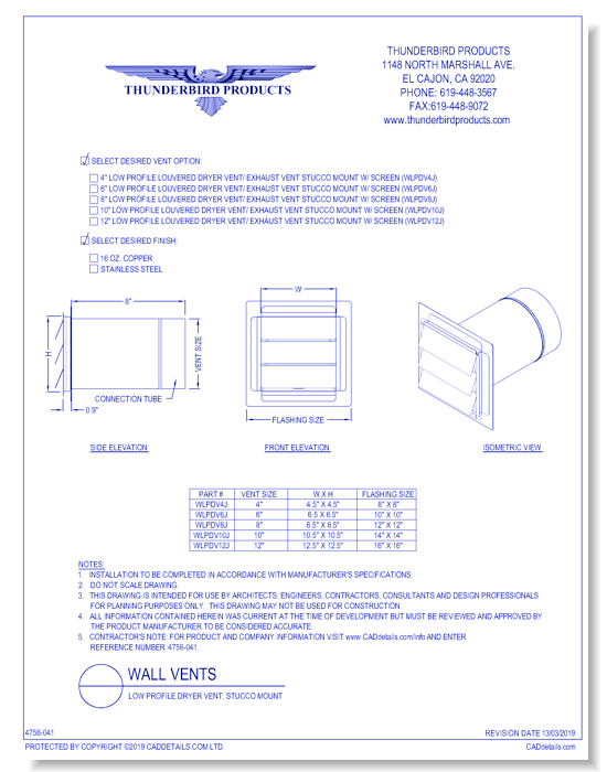 Low Profile Dryer Vent, Stucco Mount