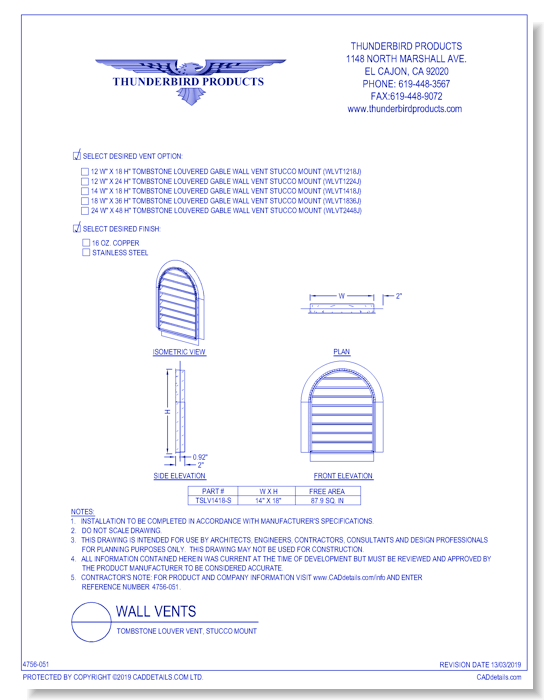 Tombstone Louver Vent, Stucco Mount
