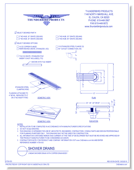 Linear Shower Drain with Copper Drain Body