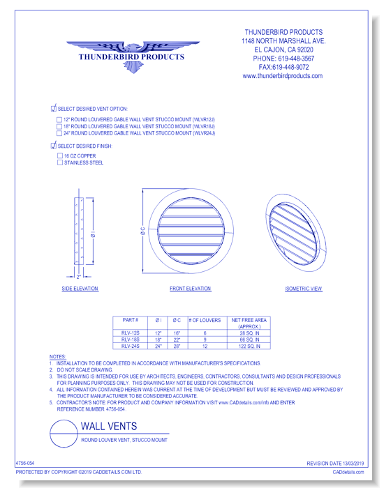 Round Louver Vent, Stucco Mount