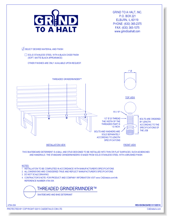 Threaded GrinderMinder™ - Skateboard and Bike Deterrant