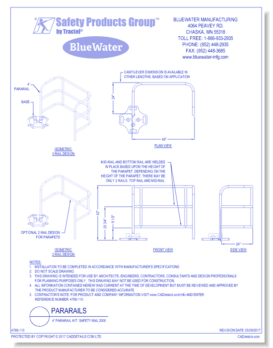 4' Pararail Kit: Safety Rail 2000