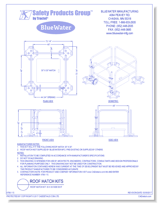 Roof Hatch Kit: 30 x 30 Side Exit