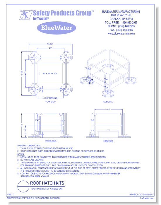 Roof Hatch Kit: 30 x 36 Side Exit