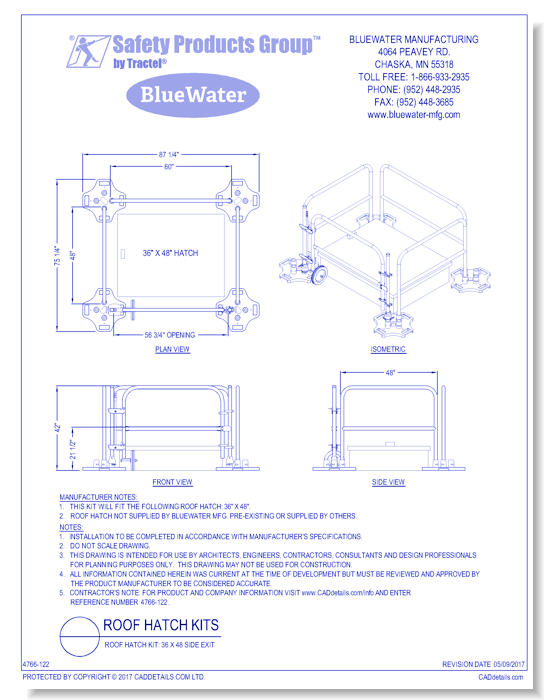 Roof Hatch Kit: 36 x 48 Side Exit