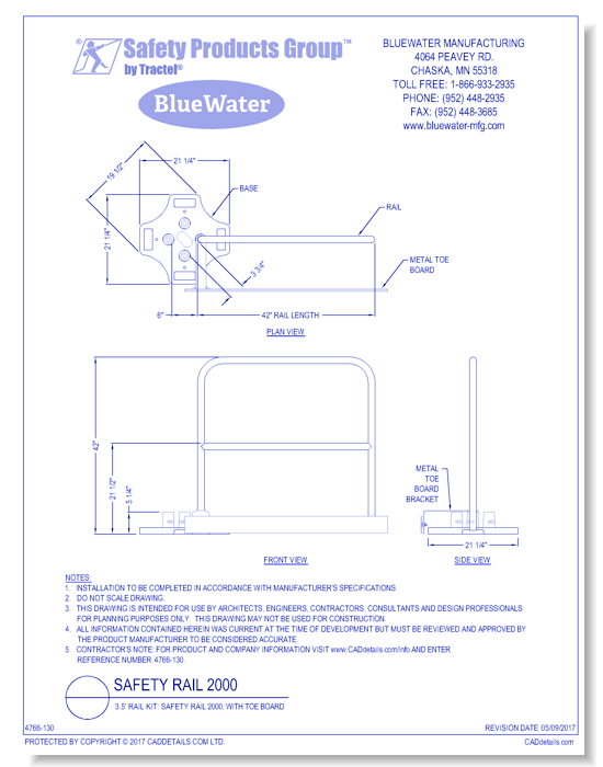 3.5' Rail Kit: Safety Rail 2000, with Toe Board