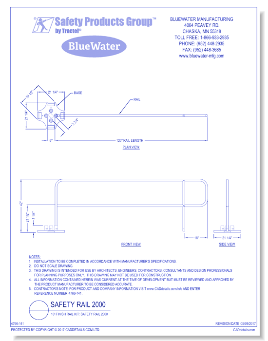 10' Finish Rail Kit: Safety Rail 2000