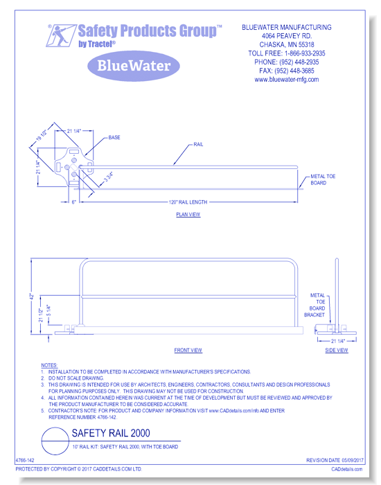 10' Rail Kit: Safety Rail 2000, with Toe Board