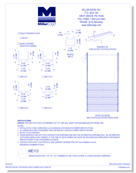 ME113 Sensing Edge (1-1/8” to 1-1/2" Sectional Doors)