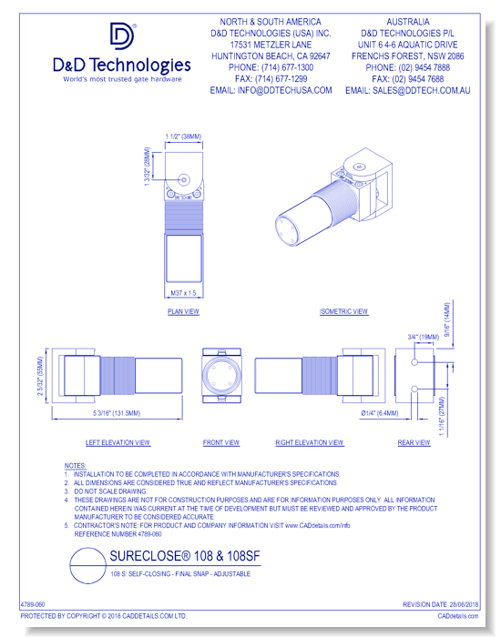 108 S: Self-Closing - Final Snap - Adjustable
