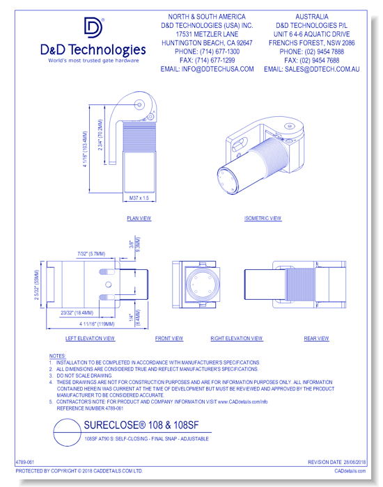 108SF AT90 S: Self-Closing - Final Snap - Adjustable